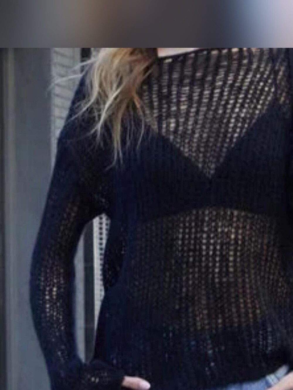 Brandy Melville Black Open-Stitch Crochet Sweater